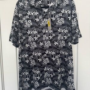 NWT Daniel Cremieux Men's Black & White Floral Polo Shirt